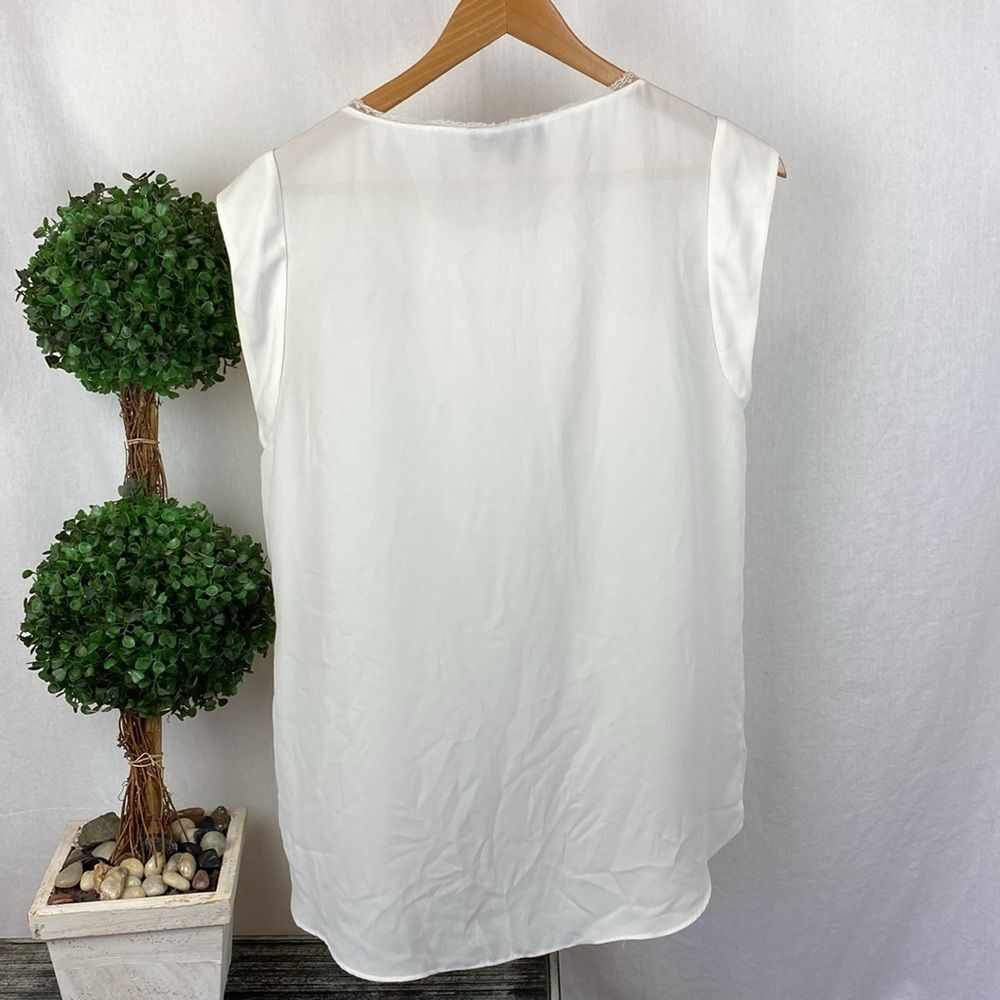 Sam Edelman Ivory Lace Trim Pleat Front Short Sleeve Blouse Top L - Picture 3 of 7
